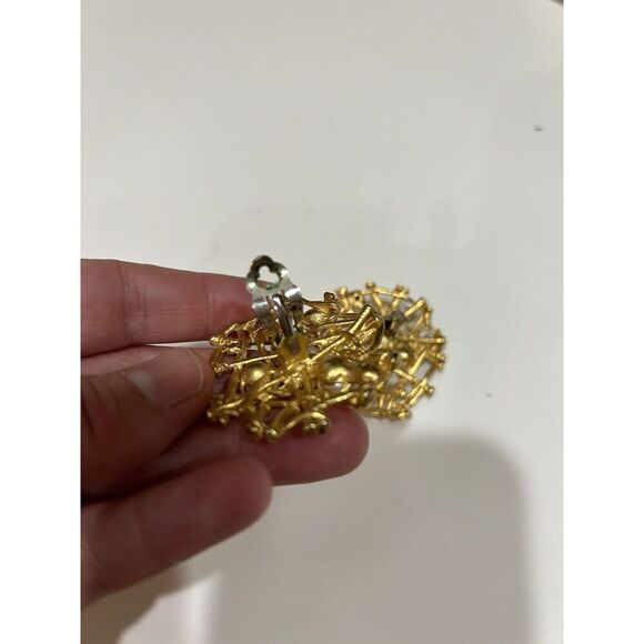 Vintage CRAFT High End Designer Crystal & Faux Pearl Big Clip on Earrings. Used. - Picture 2 of 9